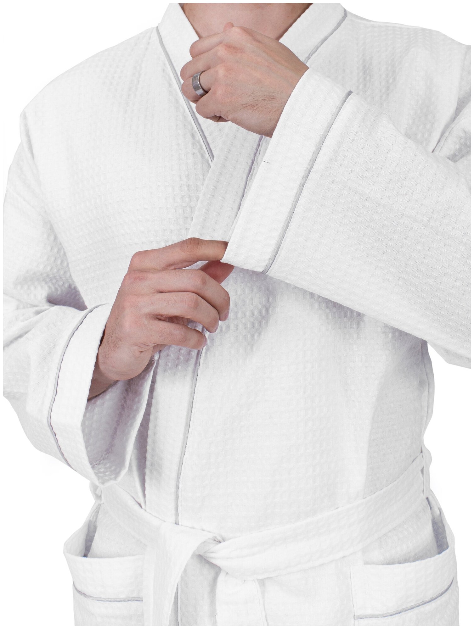 Вафельный мужской халат белый Elintale (белый), 52-54 - фотография № 4