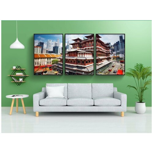 фото Набор модулных постеров для интерьера "храм реликвии зуба будды, сингапур, китайский квартал" 60x90 см. в тубусе, без рамки lotsprints