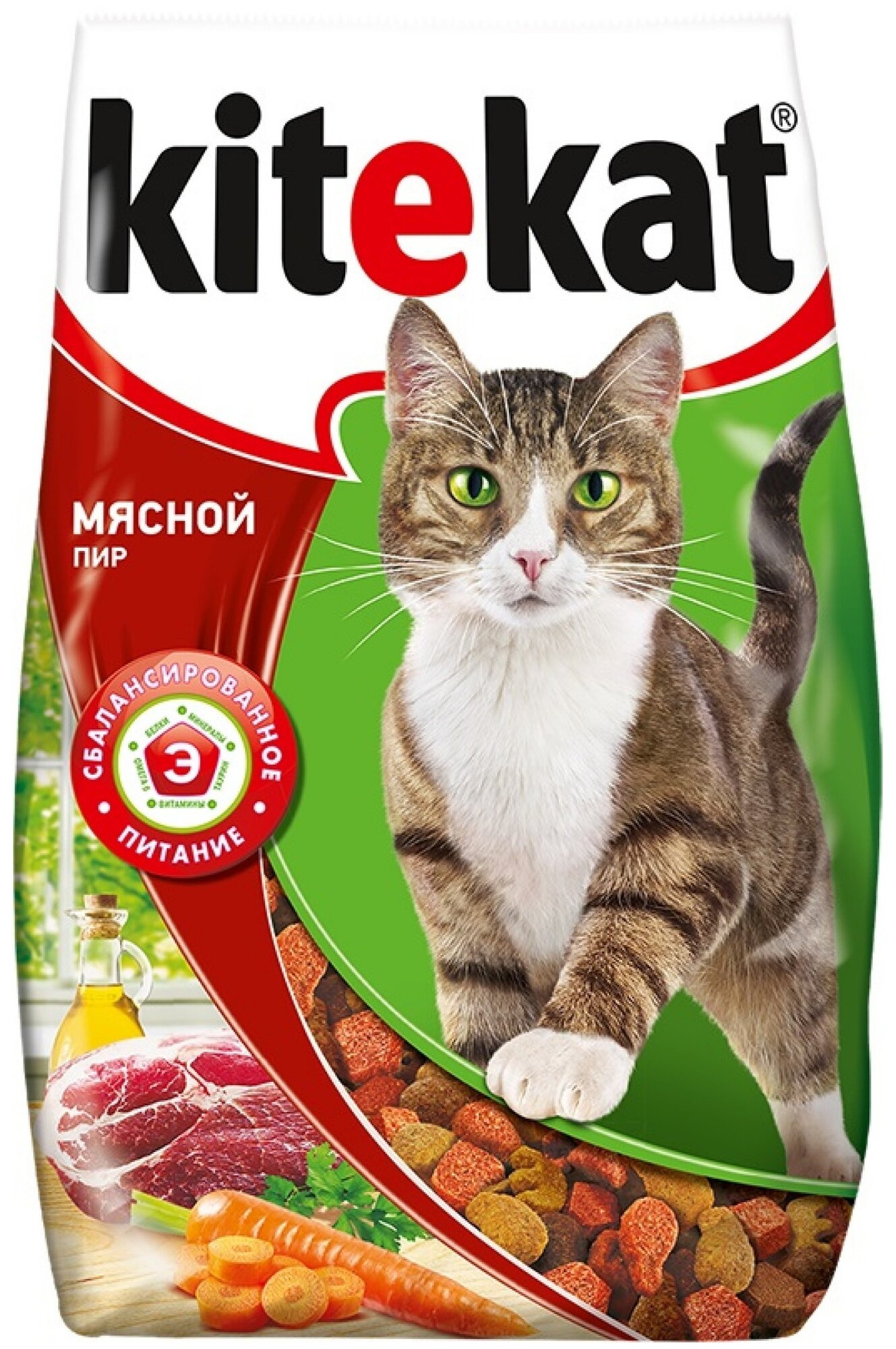 Корм сухой полнорационный Kitekat для взрослых кошек Мясной Пир 800г, 4 шт - фотография № 3