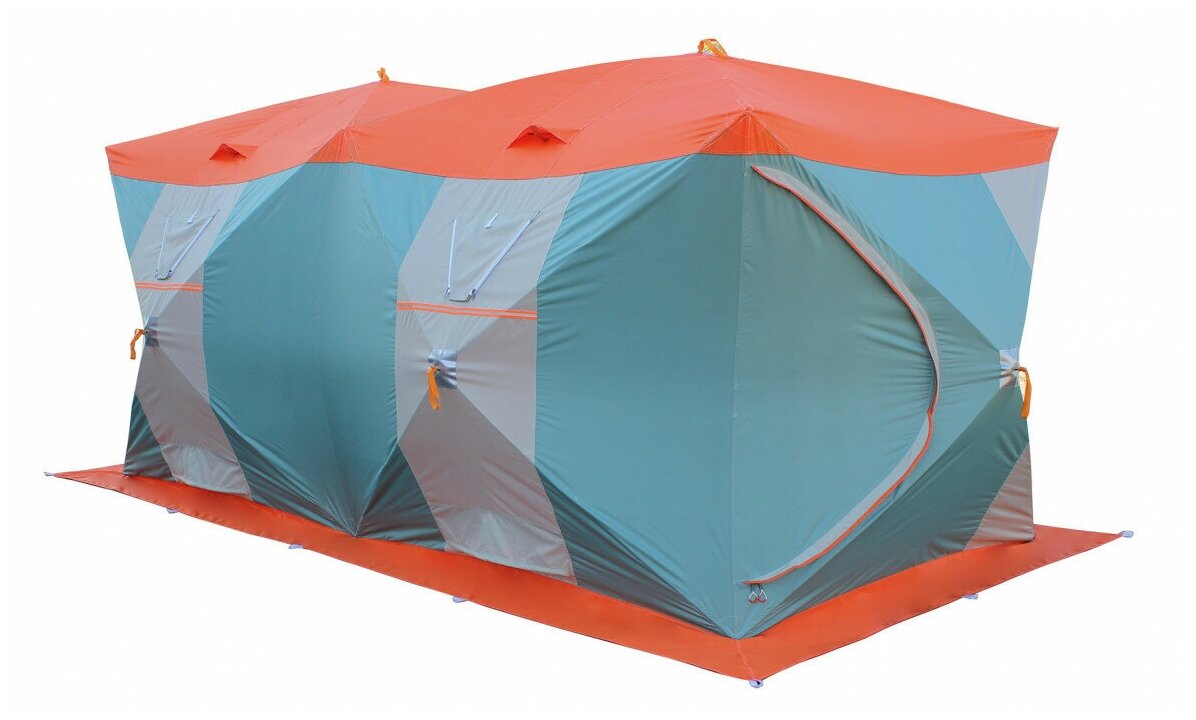 Палатка для зимней рыбалки Митек Нельма-Куб 4 Люкс профи (оранж-беж/изумрудный)