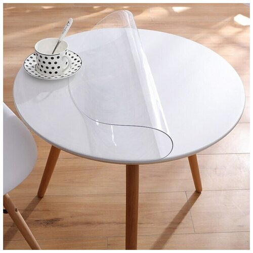 Круглая силиконовая скатерть (гибкое/мягкое стекло). Толщина 0.8 мм. ПВХ скатерть. 120х120 см. Прозрачная. На круглый стол.