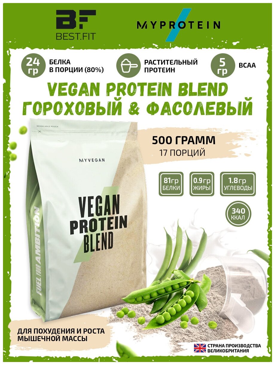 Растительный протеин из гороха и фасоли, Myprotein Vegan Protein Blend, 2,5кг (Без вкуса) / Для похудения и набора мышечной массы