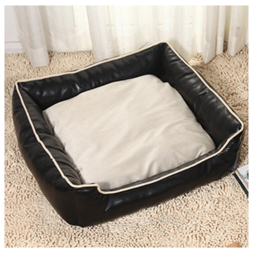 Лежанка для собак и кошек / Черная кожа / Съемная подушка / Размер 45х45 см