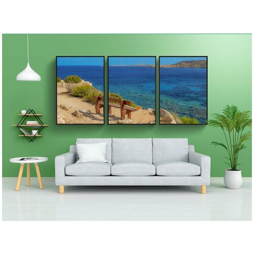 фото Набор модулных постеров для интерьера "точка зрения, скамейка, море" 60x90 см. в тубусе, без рамки lotsprints