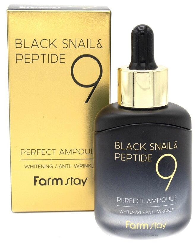 Омолаживающая ампульная сыворотка с комплексом из 9 пептидов FarmStay Black Snail & Peptide9 Perfect Ampoule 35 мл - фото №2
