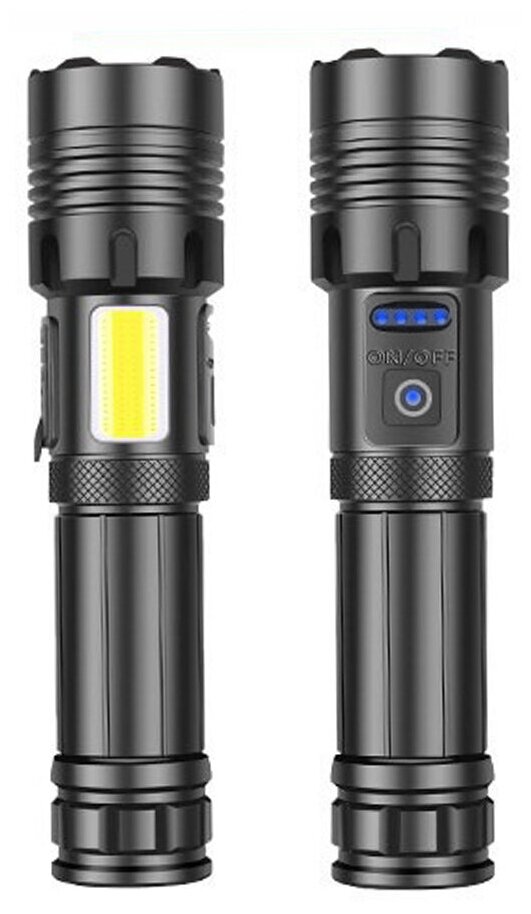 Мощный фонарь аккумуляторный с функцией зума и боковым светильником / тактический фонарик LED Zoom
