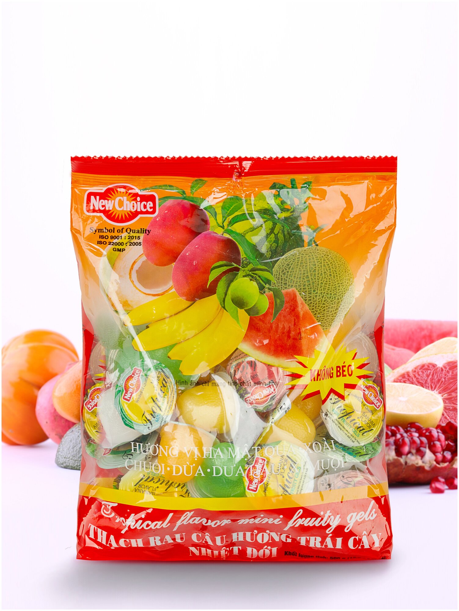 Желе фруктовое ассорти ORIGINAL (кокос, арбуз, манго, банан, дыня) 500гр, New Choice, TROPICAL FLAVOR MINI FRUITY GELS, Вьетнам