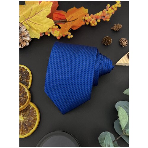 Широкий галстук мужской жаккардовый однотонный с полосатой текстурой синий