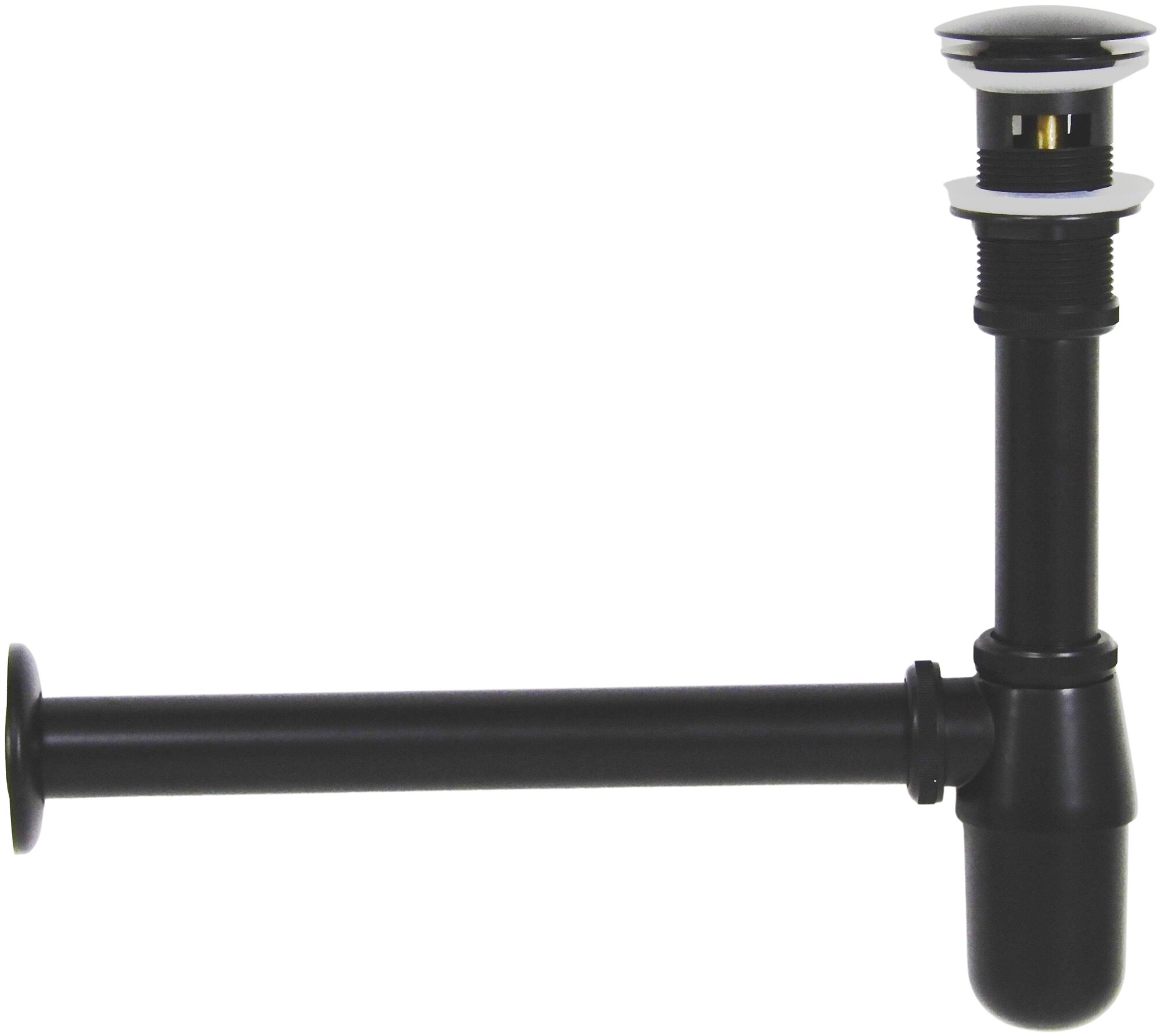 Сифон черный для раковины с донным клапаном AICITY КН046 с переливом - фотография № 3