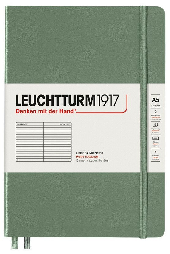 Блокнот Leuchtturm Smooth Colours А5 (в линейку) 125л оливковый твердая обложка