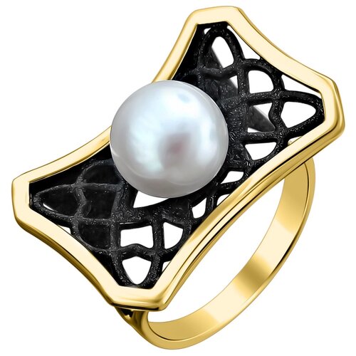 фото Эстет серебряное кольцо с жемчугом, эмаль с20к35838y1bэп, размер 18.5