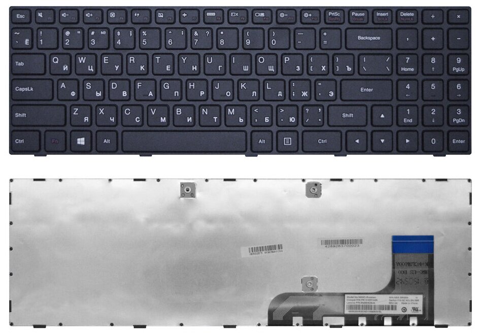 Клавиатура ZeepDeep партномер: (5N20J30715) для ноутбука Lenovo IdeaPad 100, 100-15IBY, B50-10, черная с рамкой, гор. Enter