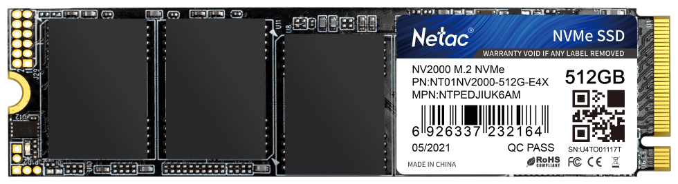 Накопитель SSD Netac M.2 2280 NV2000 NVMe PCIe 512GB (NT01NV2000-512-E4X)