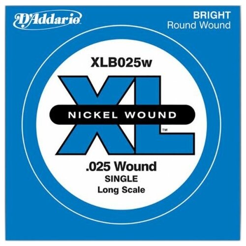 фото Xlb025w nickel wound отдельная струна для бас-гитары, никелированная, .025, d'addario