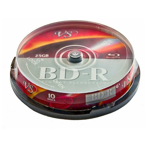 Носители информации Blu-ray BD-R, 6x, VS, Cake/10, VSBDR4CB1002