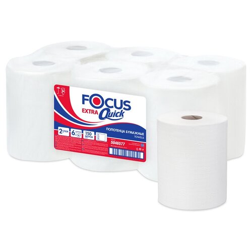 Купить Полотенца бумажные в рулонах Focus Extra Quick 2-слойные 6 рулонов по 150 метров (артикул производителя 5046577), белый, Туалетная бумага и полотенца