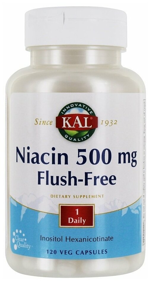KAL Niacin Flush Free (Ниацин B-3 без покраснений) 500 мг 120 капсул