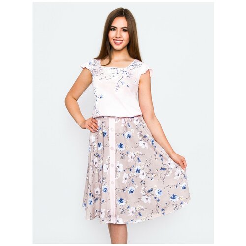 фото Комплект женский "pastel" футболка+юбка кулирка бежевый style margo