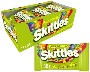 Skittles Кисломикс драже в разноцветной сахарной глазури, 38 г, флоу-пак, 12 шт. в уп., 12 уп.