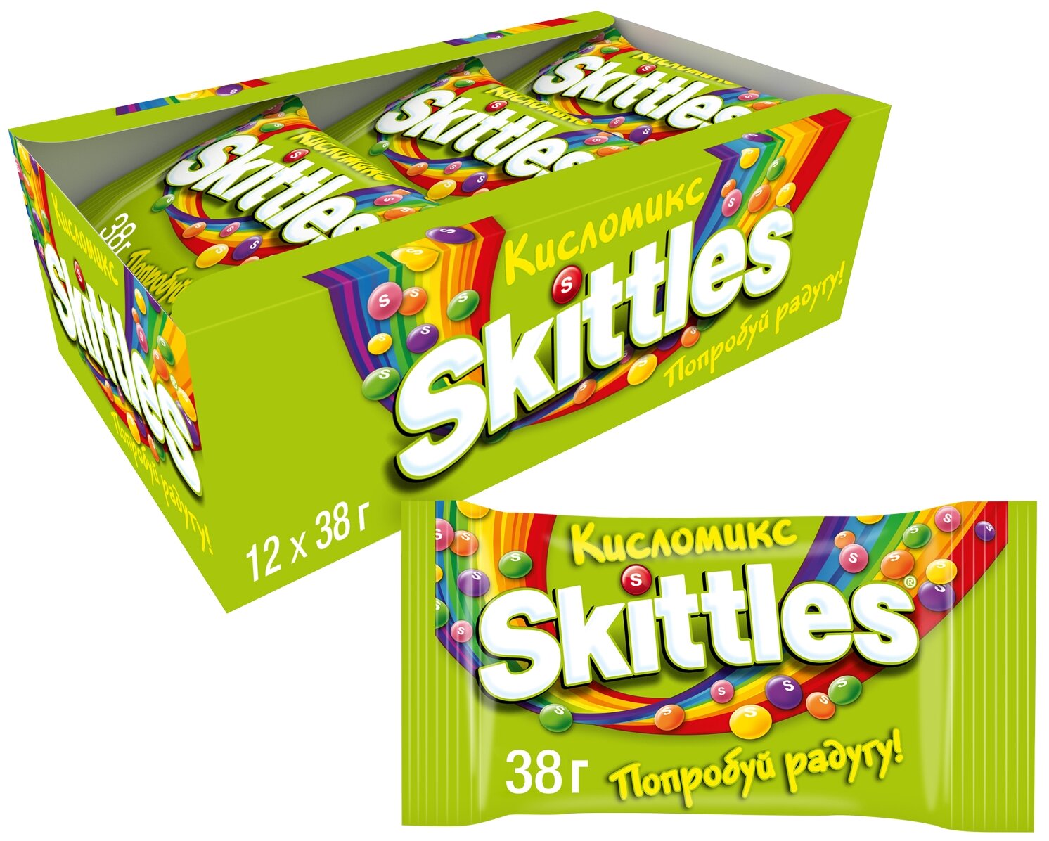 Skittles Кисломикс драже в разноцветной сахарной глазури. 38 г. 12 уп. - фотография № 1