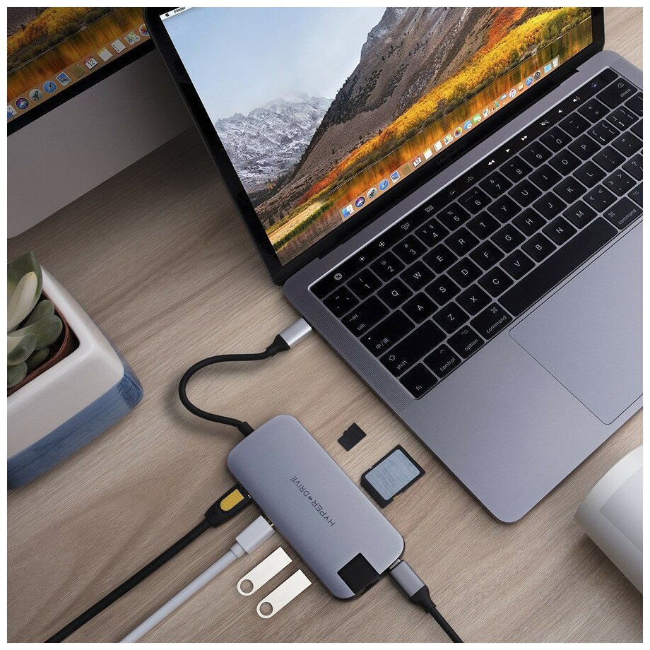 USB-хаб HyperDrive SLIM 8-in-1 USB-C Hub серый космос (HD247B-GRAY)