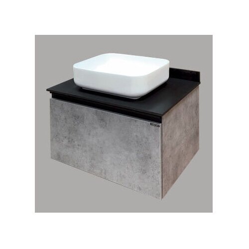 фото Тумба с раковиной comforty эдинбург-75 подвесная бетон светлый с черной столешницей 00004149066