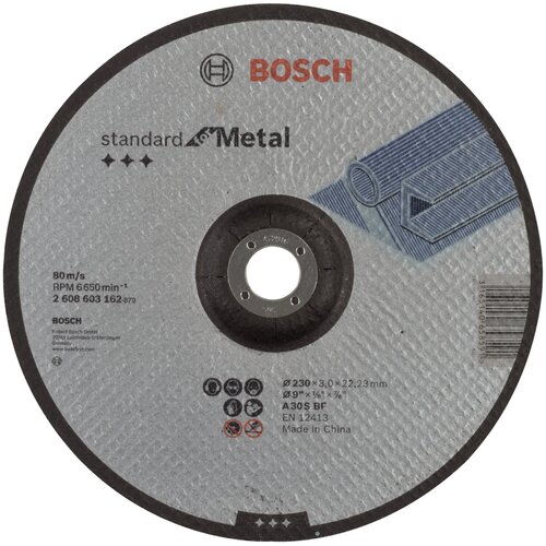 Диск отрезной Bosch Standard по металлу 230 х 3мм, вогнутый круг отрезной standard по металлу 125х2 5мм standard for metal прямой 2 608 603 166 код 2608603166 bosch 8шт в упак