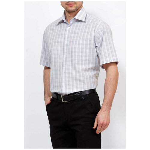 фото Рубашка мужская короткий рукав casino c215/0/7142, прямой силуэт / сlassic fit, цвет голубой, рост 174-184, размер ворота 39