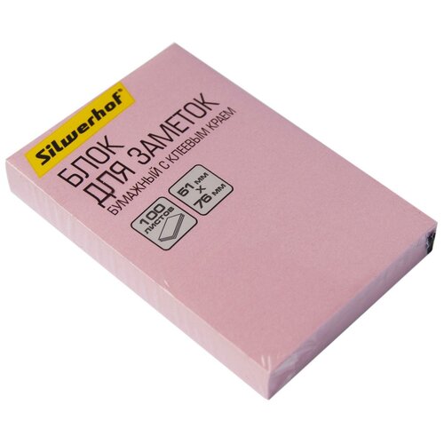Блок самоклеящийся бумажный Silwerhof 682155-03 51x76мм 100 листов 75г/м2 пастель розовый