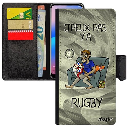 фото Защитный чехол книжка на смартфон // xiaomi redmi 6a // "не могу - смотрю регби!" карикатура картинка, utaupia, серый