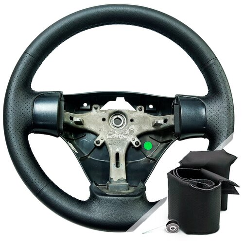 Оплетка для руля Kia Rio 2 (2005-2009) для перетяжки резинового руля - черная нить