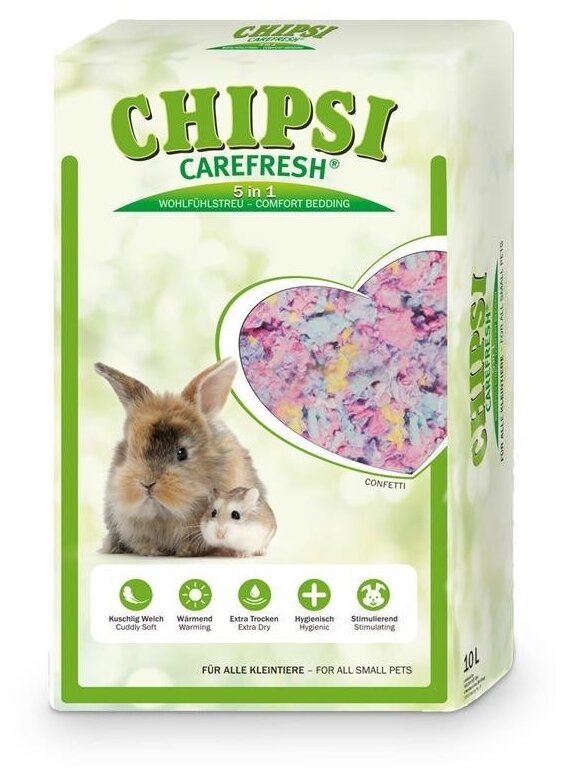 Chipsi CareFresh Confetti наполнитель-подстилка натуральный на бумажной основе для мелких домашних животных и птиц разноцветный (10 л)