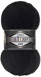 Пряжа Alize Superlana Midi, 25 % шерсть, 75 % акрил, 100 г, 170 м, 5 шт., 60 черный