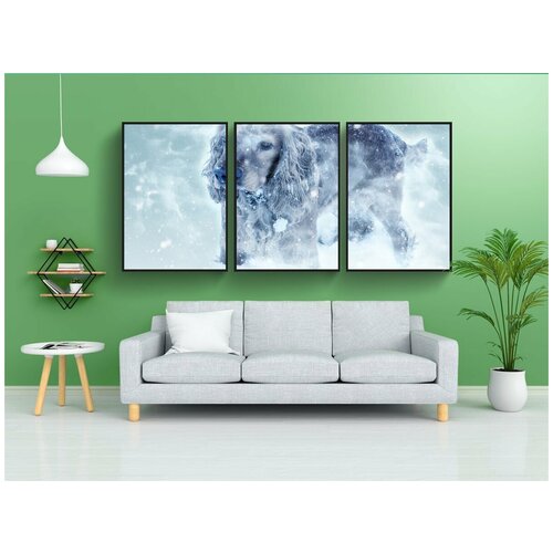 фото Набор модулных постеров для интерьера "собака, кокер-спаниель, зима" 60x90 см. в тубусе, без рамки lotsprints