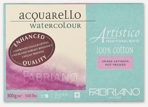 Изображение товара Блок для акварели Fabriano Artistico Traditional White 300г/м. кв 12x18см Сатин 25 листов склейка по 4 сторонам