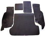 Кожаный 3D коврик в багажник Mitsubishi Pajero IV 5 дверей 7 мест (2006+)(2011-2014) Полный комплект (с боковинами) Черный с красной строчкой