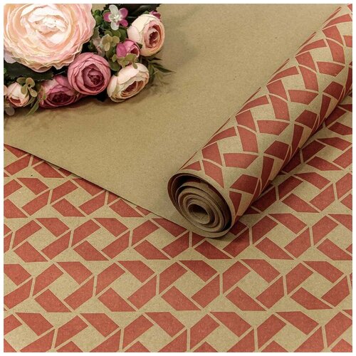 фото Упаковочная бумага, крафт 70гр (0,7*10 м) экошик, ромбы, красный, 1 шт. дон баллон