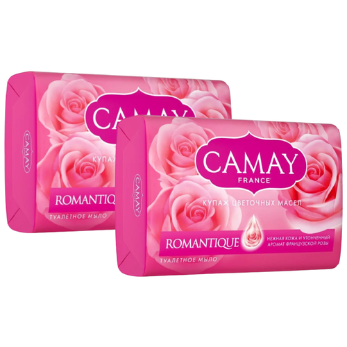 Camay Мыло кусковое Romantique роза, 2 уп., 85 г твердое мыло camay аромат французской 85 гр