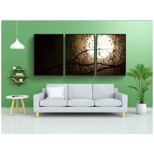 фото Набор модулных постеров для интерьера "луна, силуэты, ветви" 60x90 см. в тубусе, без рамки lotsprints