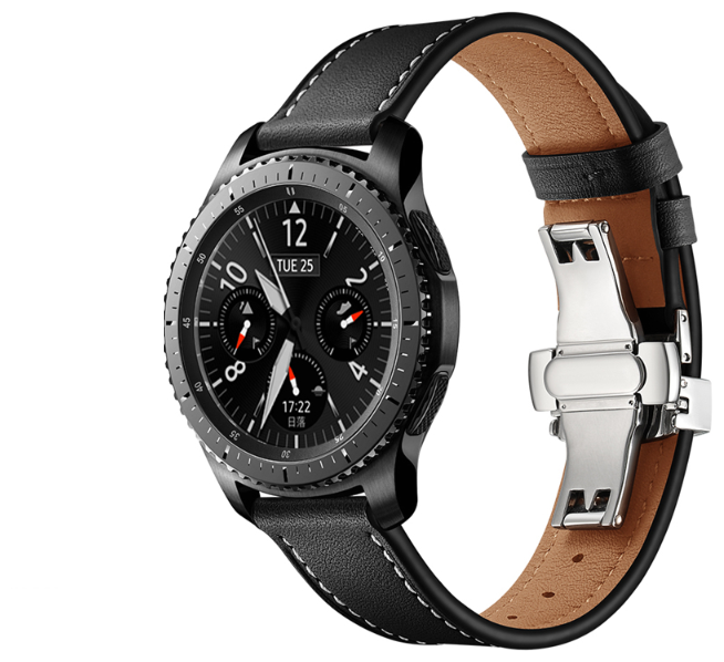 Сменный ремешок-браслет MyPads Antico из натуральной кожи для умных смарт-часов Huawei Watch GT 2 Classic / Sport / Elegant 42 mm с металлической застежкой черный