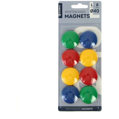 Магниты для досок 40 мм, 8 штук, GLOBUS цветные, в картонном блистере, 1 набор
