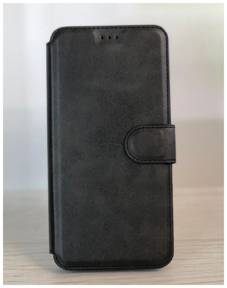 Чехол книжка для Huawei Y6 2019 / Y6 Pro 2019 / Y6 Prime 2019 кожаный черный с магнитной застежкой