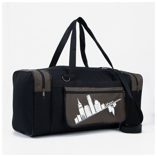 фото Сумка дорожная, 3 отдела на молниях, наружный карман, длинный ремень, цвет чёрный/хаки теропром