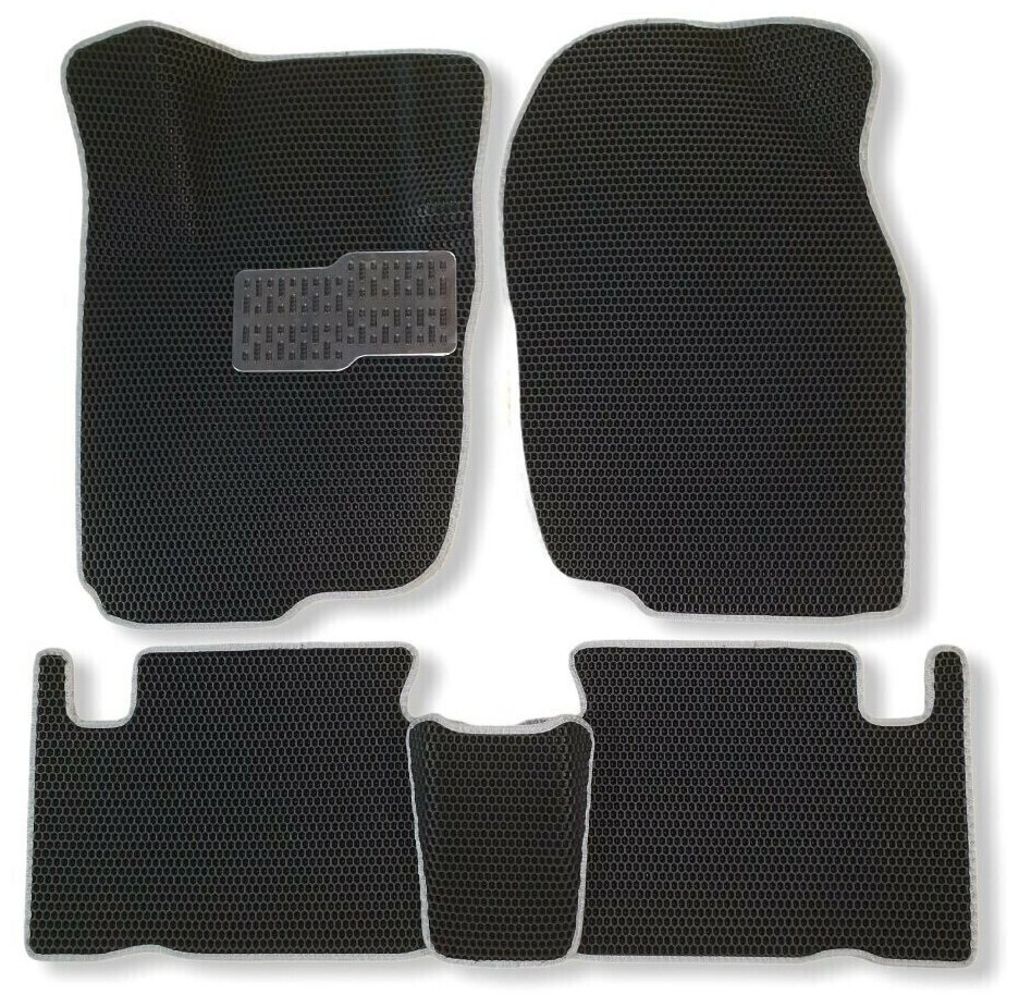 фото Автомобильные коврики ЕВА / EVA для Toyota RAV4 3 рестайлинг XA30 2010-2012 / Тойота РАВ 4 / 2D 2Д без выреза / черный-белый + металл подпятник