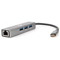 Кабель-концентратор VCOM USB 3.1 Type-Cm / RJ-45+3port USB3.0(f) Aluminum Shell