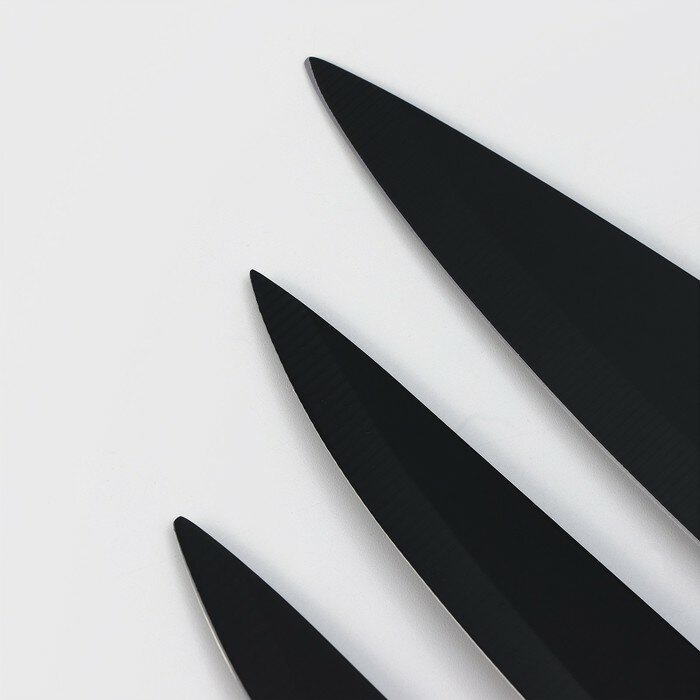 Набор ножей Доляна Simplex, 3 шт, длина лезвий (10 см, 12,7 см, 19 см), цвет чёрный