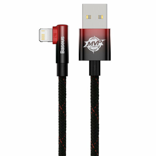 Кабель для айфон USB BASEUS MVP 2 Elbow-shaped USB - Lightning, 2.4А, 12W, 1 м, черно-красный кабель usb baseus mvp 2 elbow shaped usb lightning 2 4а 12w 1 м черно красный