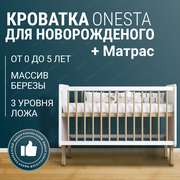 Детская кроватка-колыбель для новорожденных, приставная, MebelKids "Onesta - Белая", с матрасом.