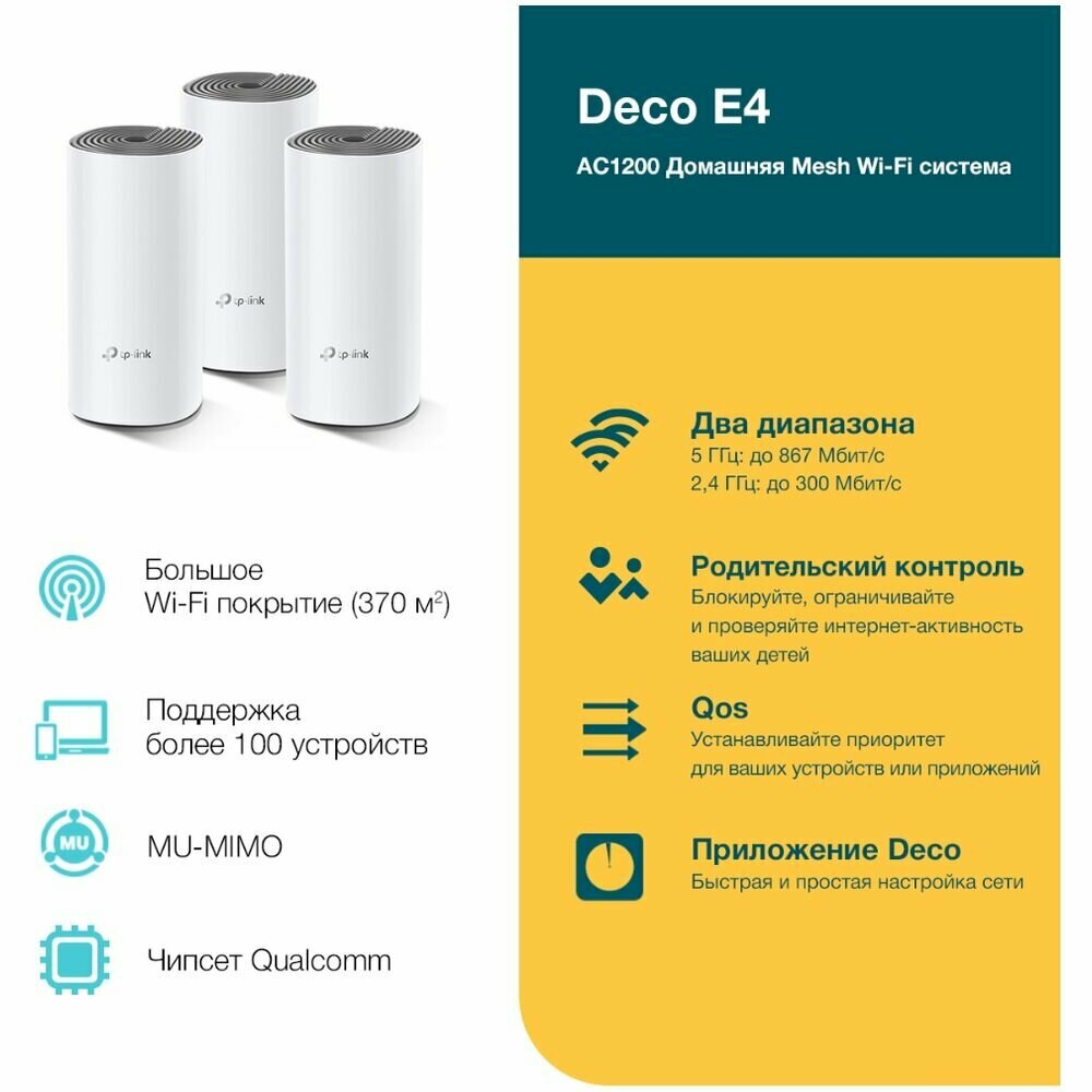 Бесшовный Mesh роутер TP-LINK Deco E4, 3 шт. в комплекте [deco e4(3-pack)] - фото №9