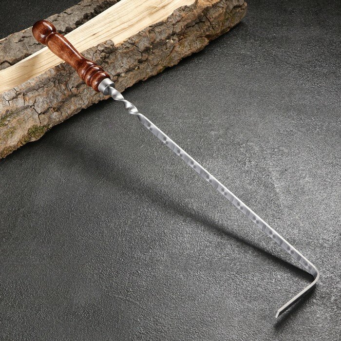 Шафран Кочерга узбекская с деревянной ручкой, с узором 30/1 см, полная длина 54 см, сталь 3 мм